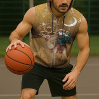 Morocco Christmas in Sahara Sleeveless Zip Hoodie Black Santa Riding Camel - Wonder Print Shop