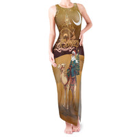 Morocco Christmas in Sahara Tank Maxi Dress Black Santa Riding Camel - Wonder Print Shop
