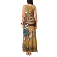 Morocco Christmas in Sahara Tank Maxi Dress Black Santa Riding Camel - Wonder Print Shop