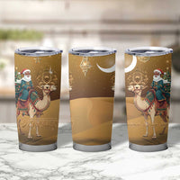 Morocco Christmas in Sahara Tumbler Cup Black Santa Riding Camel - Wonder Print Shop