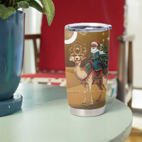 Morocco Christmas in Sahara Tumbler Cup Black Santa Riding Camel - Wonder Print Shop