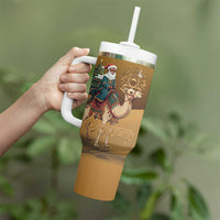 Morocco Christmas in Sahara Tumbler With Handle Black Santa Riding Camel - Wonder Print Shop