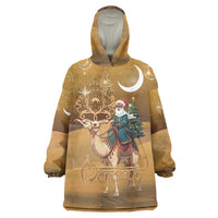 Morocco Christmas in Sahara Wearable Blanket Hoodie Black Santa Riding Camel - Wonder Print Shop