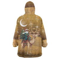 Morocco Christmas in Sahara Wearable Blanket Hoodie Black Santa Riding Camel - Wonder Print Shop