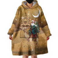 Morocco Christmas in Sahara Wearable Blanket Hoodie Black Santa Riding Camel - Wonder Print Shop