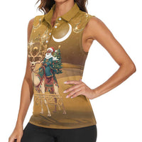 Morocco Christmas in Sahara Women Sleeveless Polo Shirt Black Santa Riding Camel - Wonder Print Shop