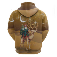 Morocco Christmas in Sahara Zip Hoodie Black Santa Riding Camel - Wonder Print Shop