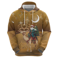 Morocco Christmas in Sahara Zip Hoodie Black Santa Riding Camel - Wonder Print Shop