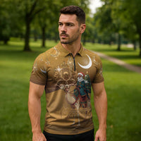 Morocco Christmas in Sahara Zipper Polo Shirt Black Santa Riding Camel - Wonder Print Shop