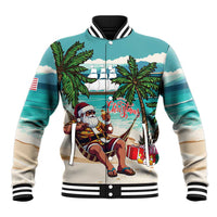 Liberia Christmas Baseball Jacket Santa Chill on Tropical Beach - Wonder Print Shop