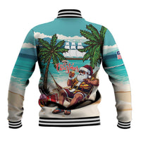 Liberia Christmas Baseball Jacket Santa Chill on Tropical Beach - Wonder Print Shop