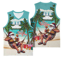 Liberia Christmas Basketball Jersey Santa Chill on Tropical Beach - Wonder Print Shop