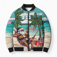 Liberia Christmas Bomber Puffer Jacket Santa Chill on Tropical Beach - Wonder Print Shop
