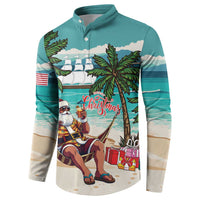 Liberia Christmas Button Sweatshirt Santa Chill on Tropical Beach - Wonder Print Shop