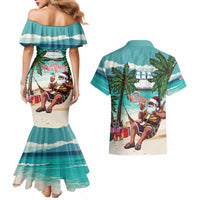 Liberia Christmas Couples Matching Mermaid Dress and Hawaiian Shirt Santa Chill on Tropical Beach - Wonder Print Shop