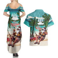 Liberia Christmas Couples Matching Summer Maxi Dress and Hawaiian Shirt Santa Chill on Tropical Beach - Wonder Print Shop