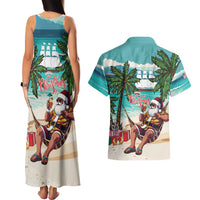 Liberia Christmas Couples Matching Tank Maxi Dress and Hawaiian Shirt Santa Chill on Tropical Beach - Wonder Print Shop