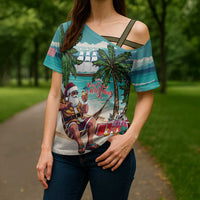 Liberia Christmas Cross Shoulder Shirt Santa Chill on Tropical Beach - Wonder Print Shop
