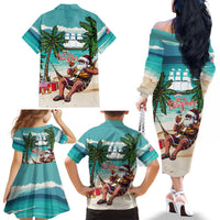 Liberia Christmas Family Matching Off The Shoulder Long Sleeve Dress and Hawaiian Shirt Santa Chill on Tropical Beach - Wonder Print Shop