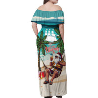 Liberia Christmas Family Matching Off Shoulder Maxi Dress and Hawaiian Shirt Santa Chill on Tropical Beach - Wonder Print Shop