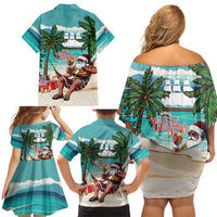Liberia Christmas Family Matching Off Shoulder Short Dress and Hawaiian Shirt Santa Chill on Tropical Beach - Wonder Print Shop