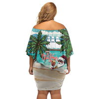 Liberia Christmas Family Matching Off Shoulder Short Dress and Hawaiian Shirt Santa Chill on Tropical Beach - Wonder Print Shop