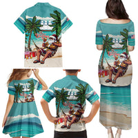 Liberia Christmas Family Matching Puletasi and Hawaiian Shirt Santa Chill on Tropical Beach - Wonder Print Shop