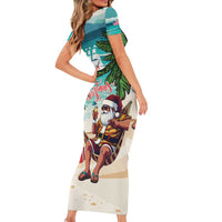 Liberia Christmas Family Matching Short Sleeve Bodycon Dress and Hawaiian Shirt Santa Chill on Tropical Beach - Wonder Print Shop