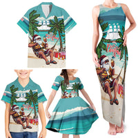 Liberia Christmas Family Matching Tank Maxi Dress and Hawaiian Shirt Santa Chill on Tropical Beach - Wonder Print Shop