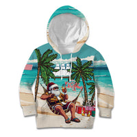 Liberia Christmas Kid Hoodie Santa Chill on Tropical Beach - Wonder Print Shop