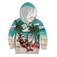 Liberia Christmas Kid Hoodie Santa Chill on Tropical Beach - Wonder Print Shop