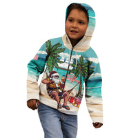 Liberia Christmas Kid Hoodie Santa Chill on Tropical Beach - Wonder Print Shop