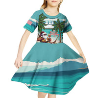 Liberia Christmas Kid Short Sleeve Dress Santa Chill on Tropical Beach - Wonder Print Shop