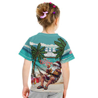 Liberia Christmas Kid T Shirt Santa Chill on Tropical Beach - Wonder Print Shop