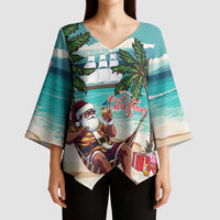 Liberia Christmas Kimono Sleeve Blouse Santa Chill on Tropical Beach - Wonder Print Shop