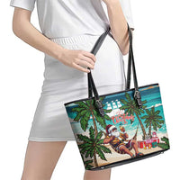 Liberia Christmas Leather Tote Bag Santa Chill on Tropical Beach - Wonder Print Shop