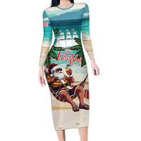 Liberia Christmas Long Sleeve Bodycon Dress Santa Chill on Tropical Beach - Wonder Print Shop