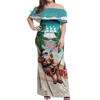 Liberia Christmas Off Shoulder Maxi Dress Santa Chill on Tropical Beach - Wonder Print Shop