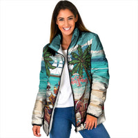 Liberia Christmas Padded Jacket Santa Chill on Tropical Beach - Wonder Print Shop