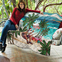 Liberia Christmas Quilt Santa Chill on Tropical Beach - Wonder Print Shop