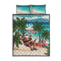 Liberia Christmas Quilt Bed Set Santa Chill on Tropical Beach - Wonder Print Shop
