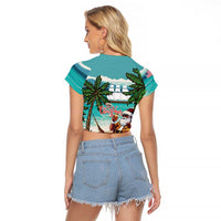 Liberia Christmas Raglan Cropped T Shirt Santa Chill on Tropical Beach - Wonder Print Shop