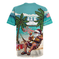 Liberia Christmas Rugby Jersey Santa Chill on Tropical Beach - Wonder Print Shop