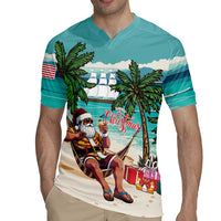 Liberia Christmas Rugby Jersey Santa Chill on Tropical Beach - Wonder Print Shop
