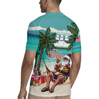 Liberia Christmas Rugby Jersey Santa Chill on Tropical Beach - Wonder Print Shop