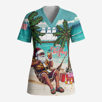 Liberia Christmas Scrub Top Santa Chill on Tropical Beach - Wonder Print Shop