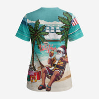 Liberia Christmas Scrub Top Santa Chill on Tropical Beach - Wonder Print Shop