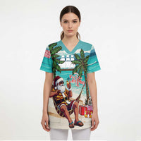 Liberia Christmas Scrub Top Santa Chill on Tropical Beach - Wonder Print Shop
