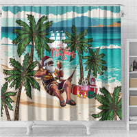 Liberia Christmas Shower Curtain Santa Chill on Tropical Beach - Wonder Print Shop