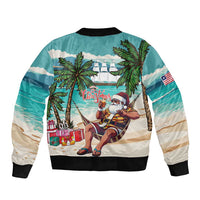 Liberia Christmas Sleeve Zip Bomber Jacket Santa Chill on Tropical Beach - Wonder Print Shop